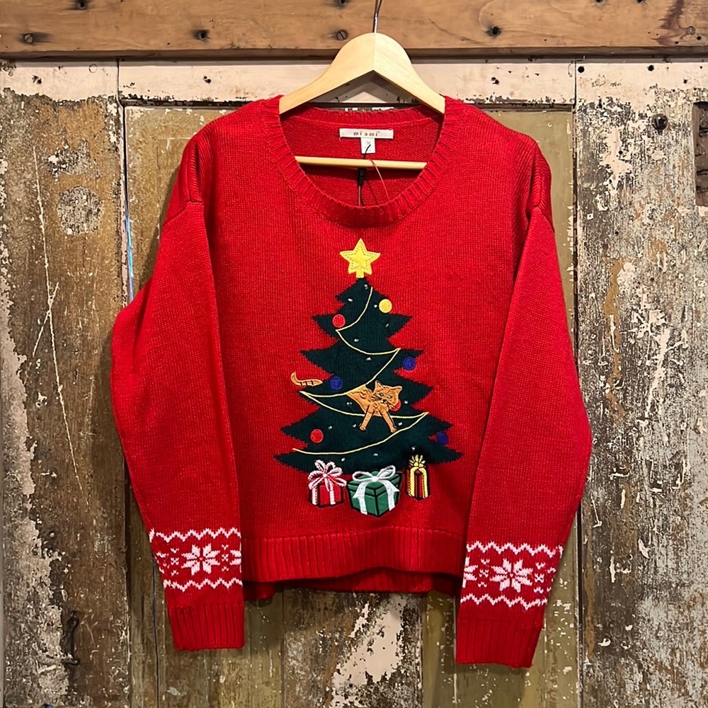 Christmas Sweater Drop - Miami cat and Christmas tree sweater